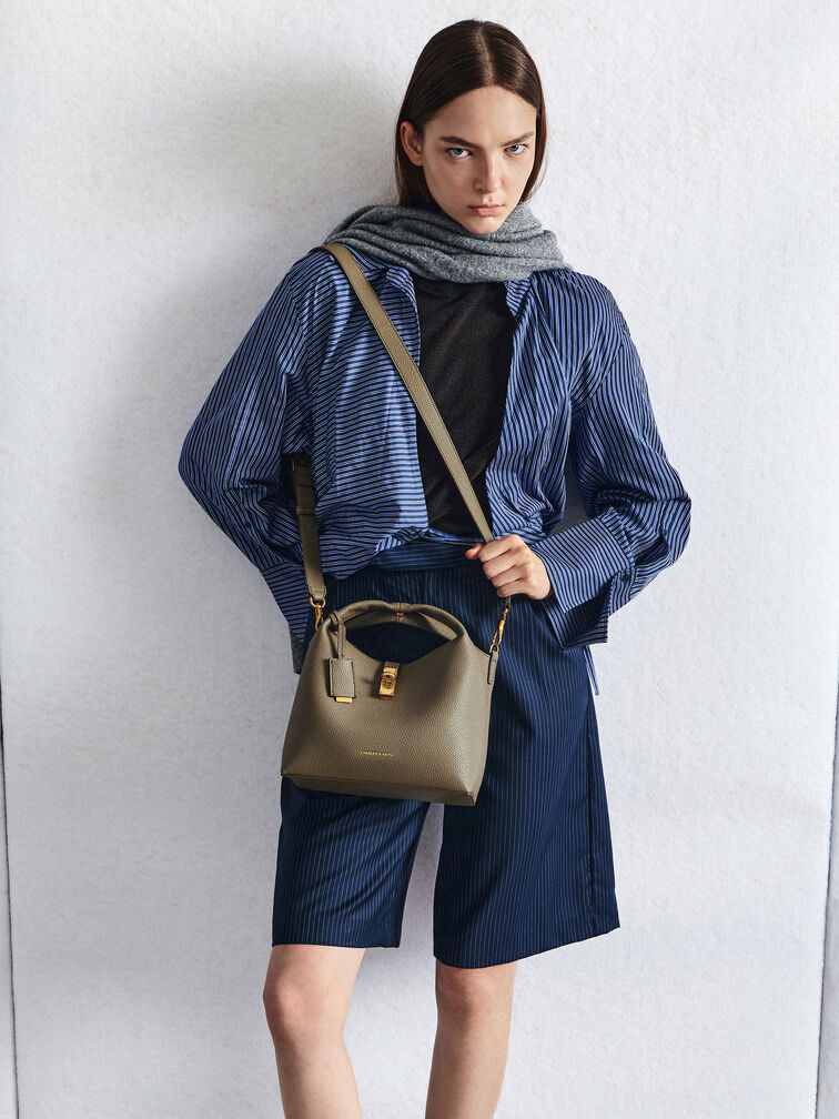 Chance Turn-Lock Bucket Bag, Deep Olive, hi-res