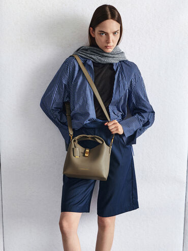 Chance Turn-Lock Bucket Bag, Deep Olive, hi-res