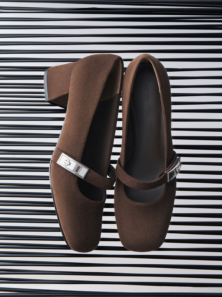 حذاء ماري جين لاندو شمواه صناعي بمشبك, بني محبّب غامق, hi-res