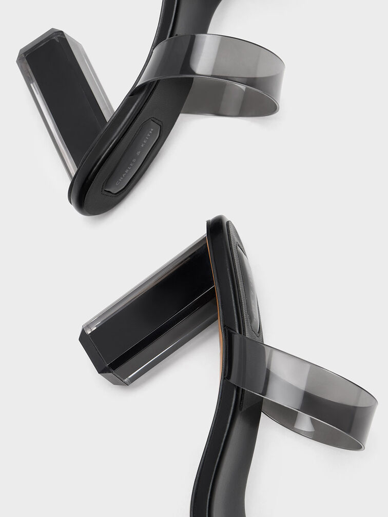 Fia Geometric Heel Mules, Black, hi-res
