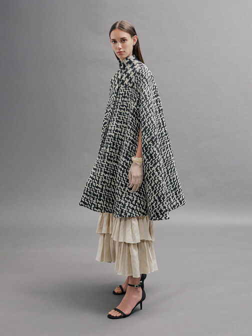 صندل من القماش المضلع بكعب رفيع وحزام حول الكاحل, أسود خشن, hi-res