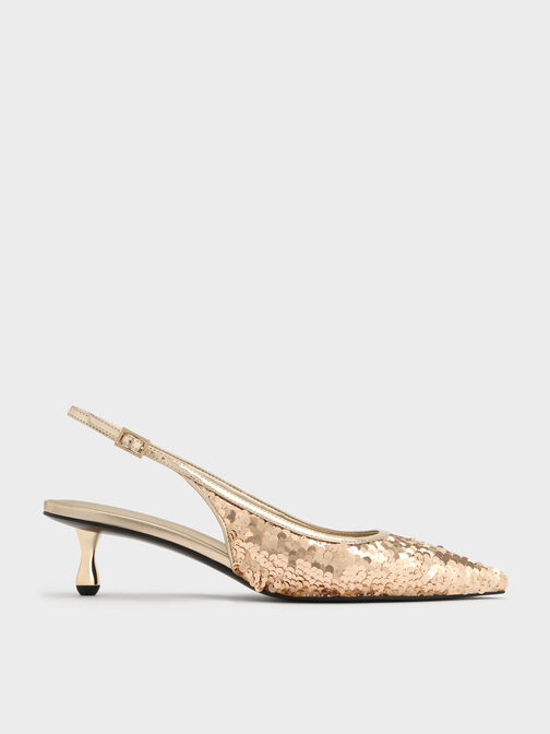 Ruthie Sequinned Slingback Pumps, Gold, hi-res
