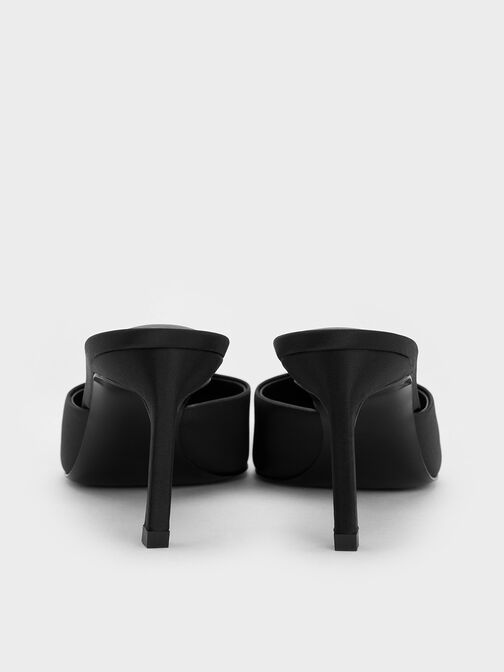 Satin Pointed-Toe Heeled Mules, Black Textured, hi-res