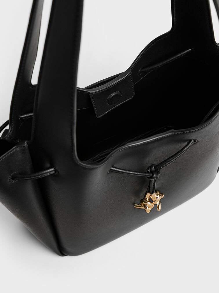 Mila Metallic-Knot Tote Bag, Black, hi-res