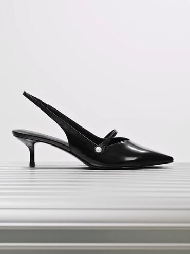 Helena Pearl Pointed Slingback Pumps, Black Boxed, hi-res