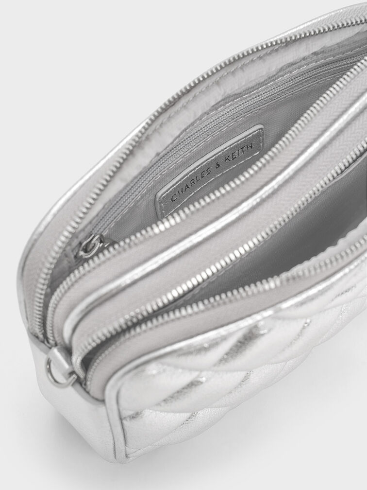 Mini Apfra Quilted Crossbody Bag, Silver, hi-res