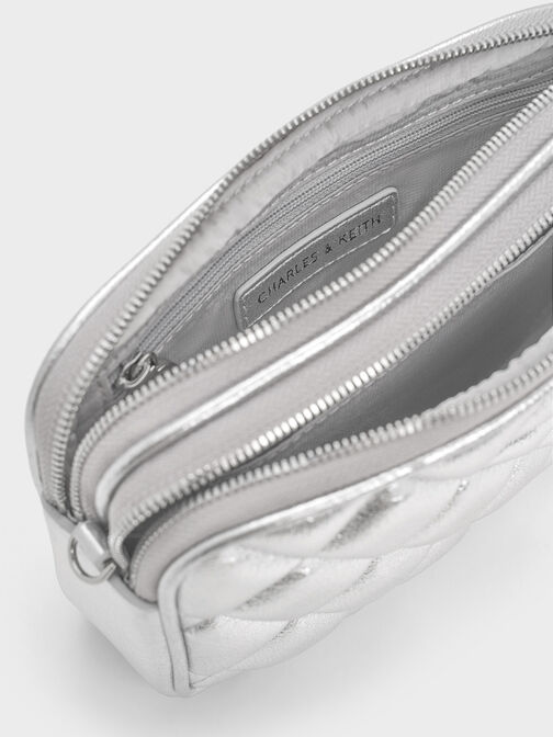 Mini Apfra Quilted Crossbody Bag, Silver, hi-res