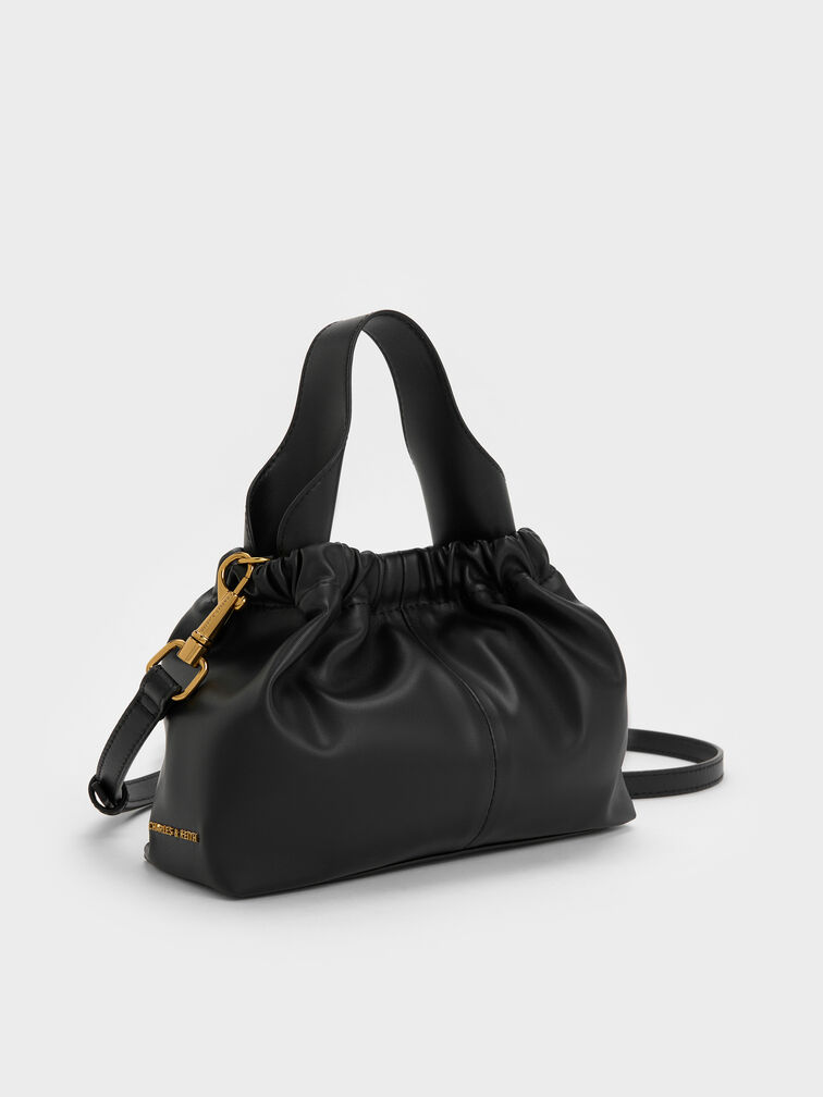Ally Ruched Chain-Handle Bag, Black, hi-res