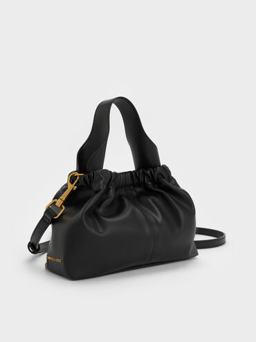 Ally Ruched Chain-Handle Bag, Black, hi-res