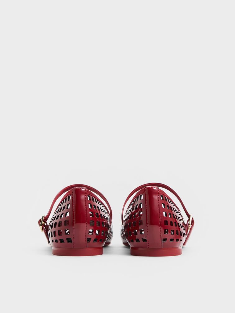 Patent Perforated Mary Jane Flats, Red, hi-res