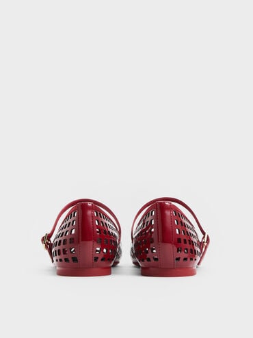 Patent Perforated Mary Jane Flats, Red, hi-res