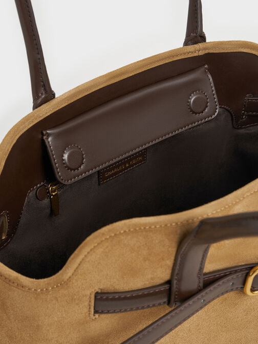 شنطة توت فيكتوريا شامواه  معاد تدويره ومزينة بحزام, رملي ذهبي هاديء, hi-res