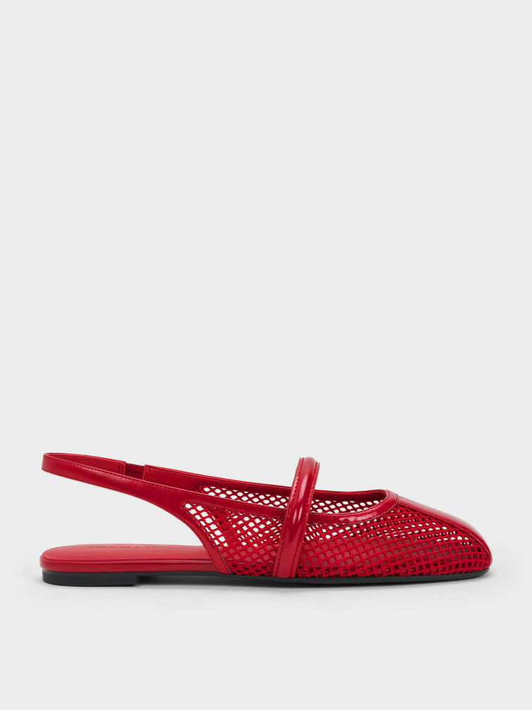 Ellory Mesh Slingback Mary Jane Flats, Red, hi-res