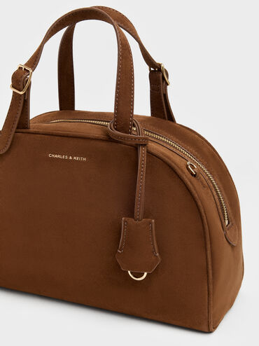 Vega Faux Suede Bowling Bag, Pecan Brown, hi-res