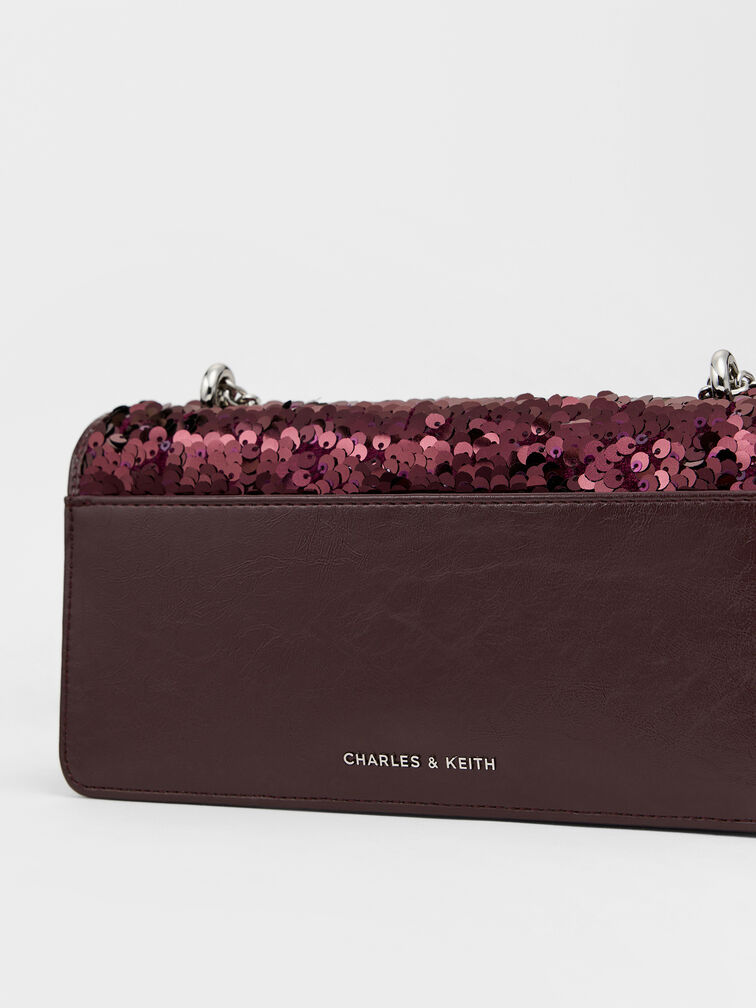 محفظة بسلسلة بافوتو مزينة بالترتر, برغندي, hi-res