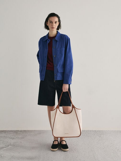 حقيبة توت سيانا القماشية بتفاصيل بارزة, رمادي مائل للبني كانفاس, hi-res