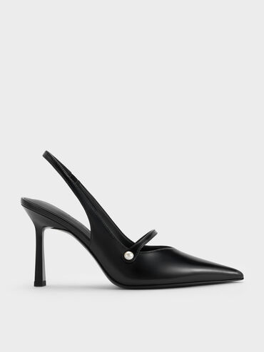 Helena Pearl Pointed Slingback Pumps, Black Boxed, hi-res