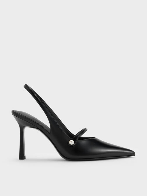 Helena Pearl Pointed Slingback Pumps, Black Boxed, hi-res