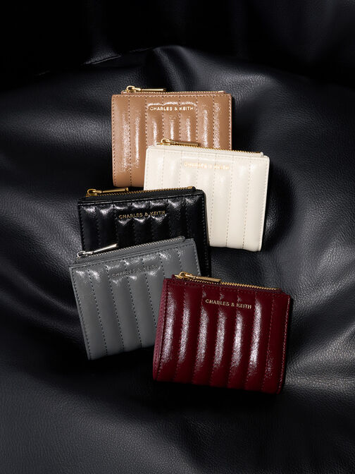 Donna Panelled Top-Zip Wallet, Burgundy, hi-res