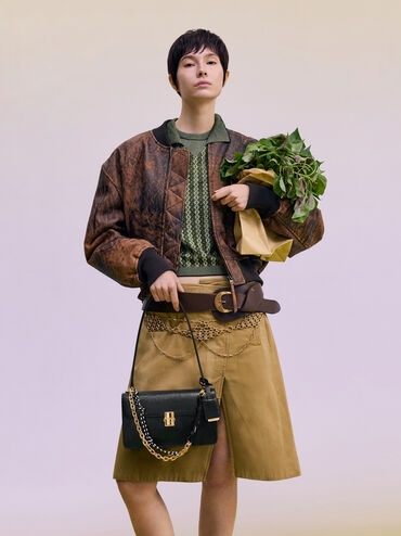 حقيبة كتف من سلسلة حبل أسيلين, أسود, hi-res