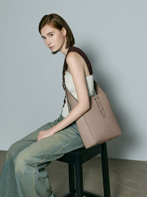 Beryl Belted Hobo Bag, Taupe, hi-res