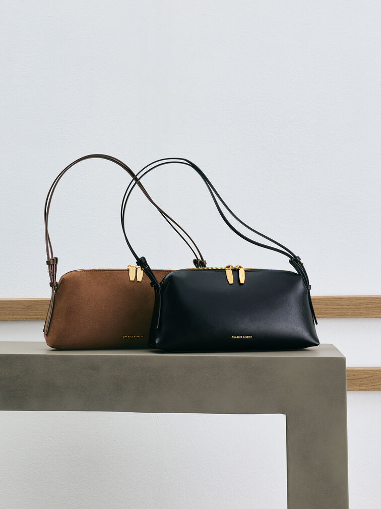 حقيبة كتف دينا بحزام مزدوج, أسود, hi-res