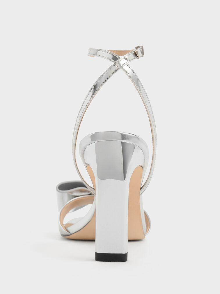 Lu Metallic Leather Bow Heeled Sandals, Silver, hi-res