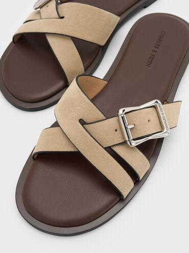 Anita Faux Suede Crossover Slides, Taupe, hi-res