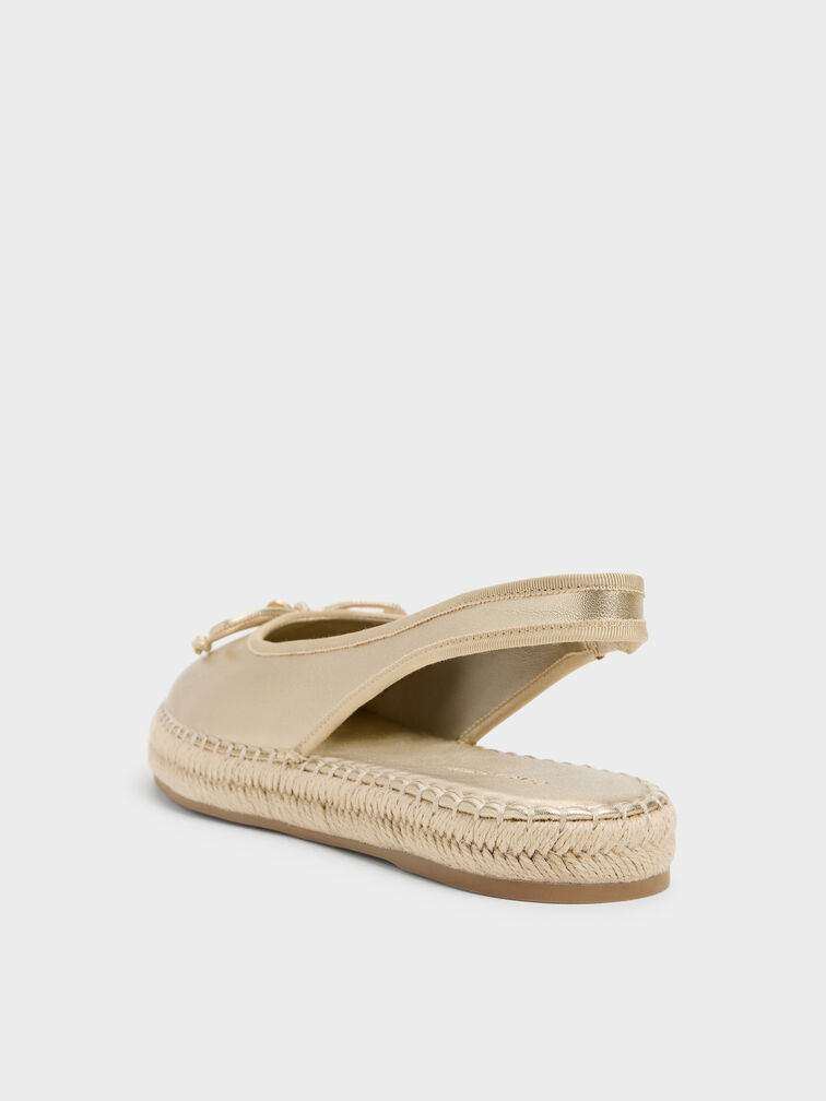 Pearlescent Bow Slingback Espadrilles, Gold, hi-res