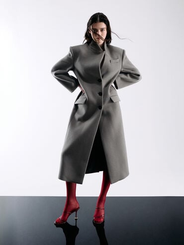 صندل مولز وين لامع بكعب منحوت ومتشابك, أحمر, hi-res