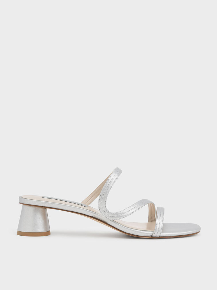 Arden Metallic Wavy Strap Mules, Silver, hi-res