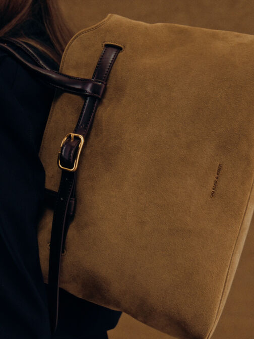 شنطة توت فيكتوريا شامواه  معاد تدويره ومزينة بحزام, رملي ذهبي هاديء, hi-res