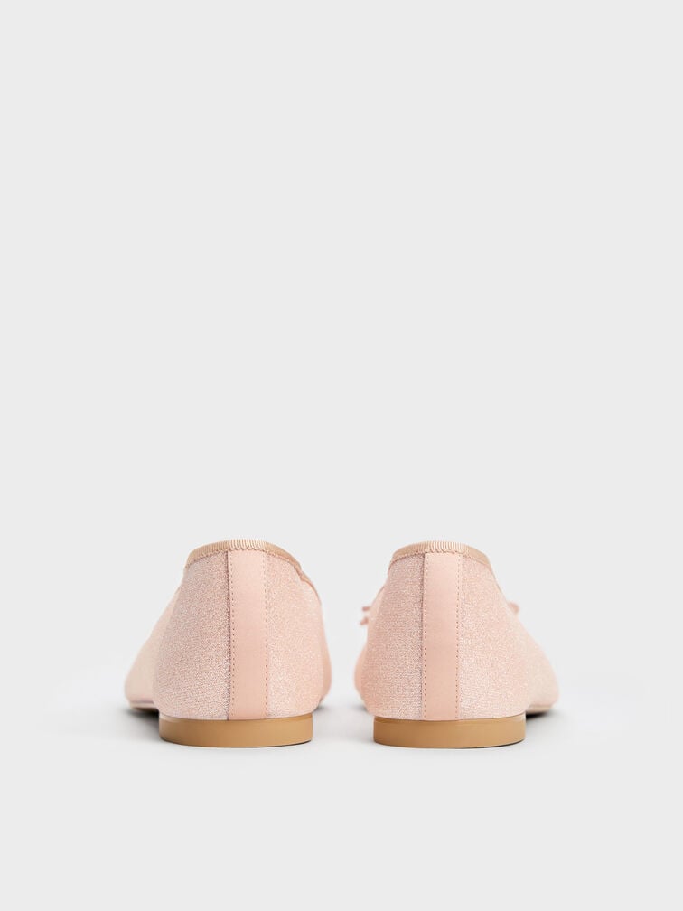 Glittered Mesh Bow Ballet Flats, Pink, hi-res