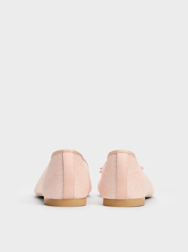 Glittered Mesh Bow Ballet Flats, Pink, hi-res