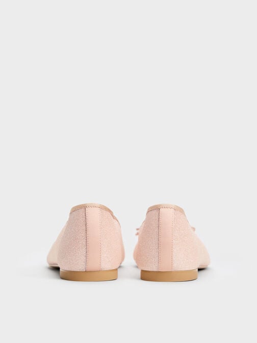 Glittered Mesh Bow Ballet Flats, Pink, hi-res