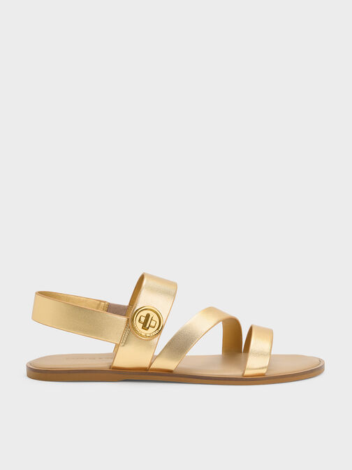 Yara Metallic Strappy Sandals, Gold, hi-res