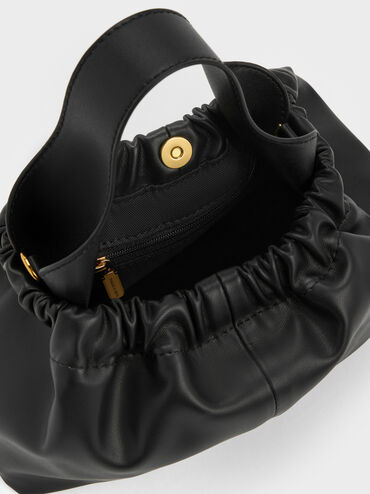 Ally Ruched Chain-Handle Bag, Black, hi-res