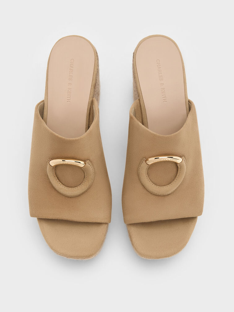 Faux Suede Metallic-Accent Espadrille Wedges, Sand, hi-res