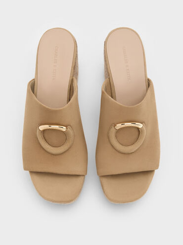 Faux Suede Metallic-Accent Espadrille Wedges, Sand, hi-res