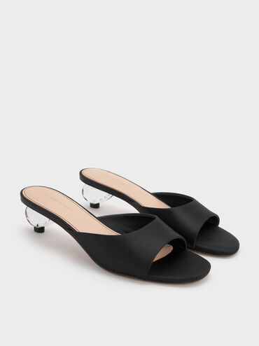 حذاء (مولز) ساتان بكعب مفتوح من الخلف, أسود خشن, hi-res