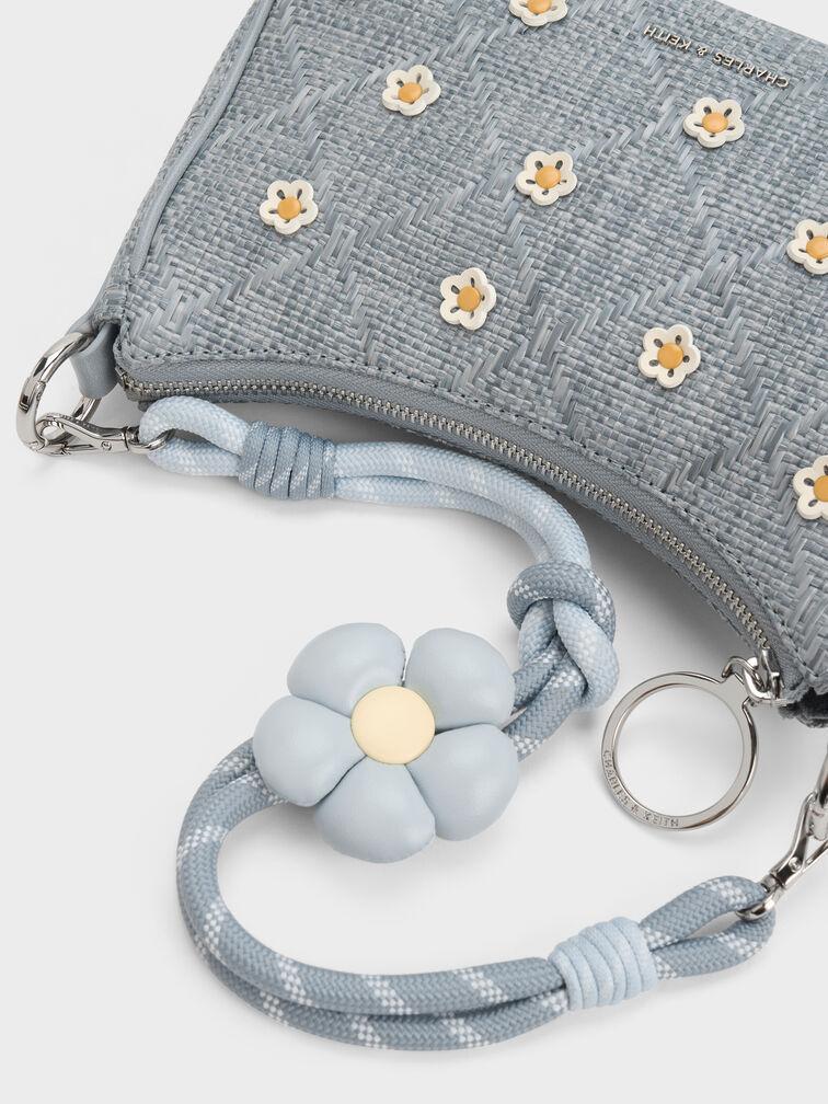 Philomena Raffia Flower Crossbody Bag, Misty Blue, hi-res