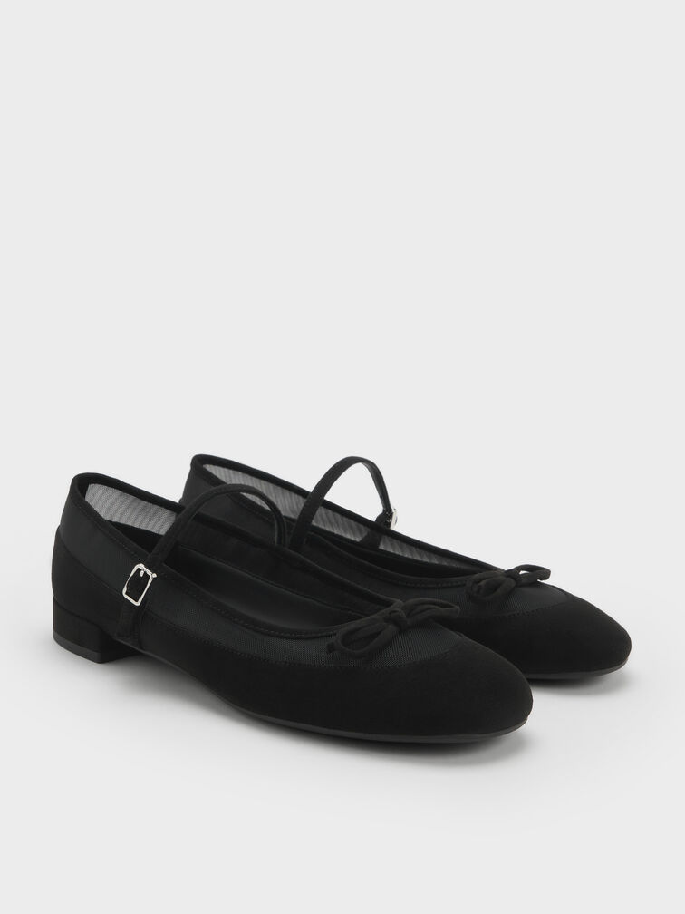 Mulligan Faux Suede & Mesh Mary Janes, Black Textured, hi-res