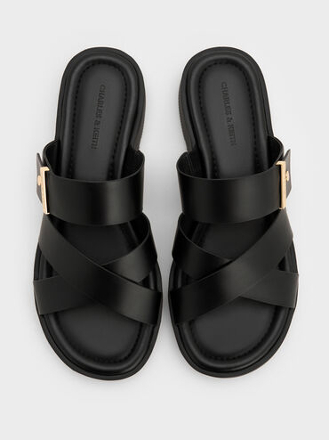 Metallic-Accent Crossover Slides, Black, hi-res