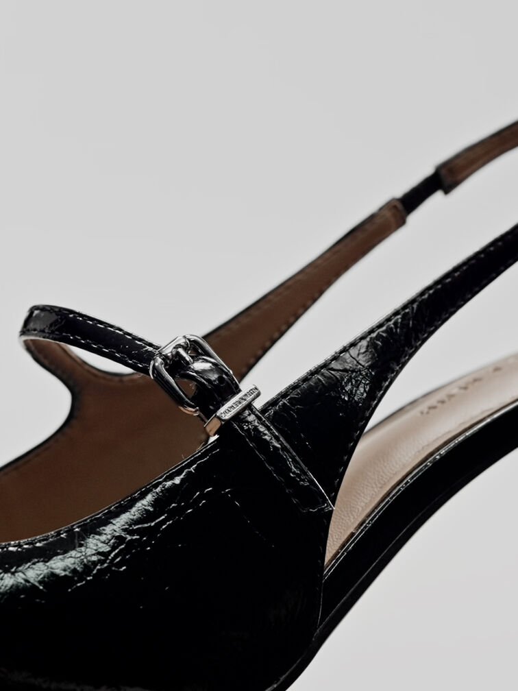 Pointed Slingback Mary Jane Pumps, Black, hi-res