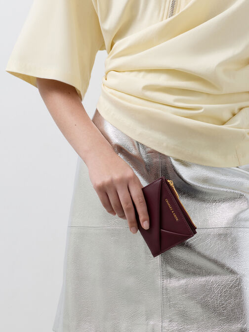 Midori Geometric Small Wallet, Wineberry Red, hi-res