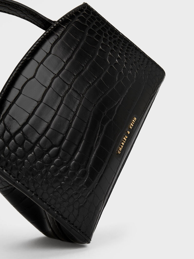Aubrielle Croc-Effect Belted Top Handle Bag, Black, hi-res