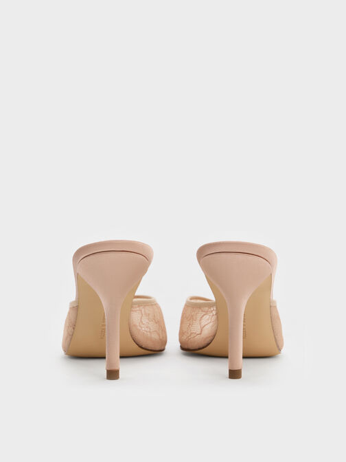 Lace Stiletto Mules, Nude, hi-res