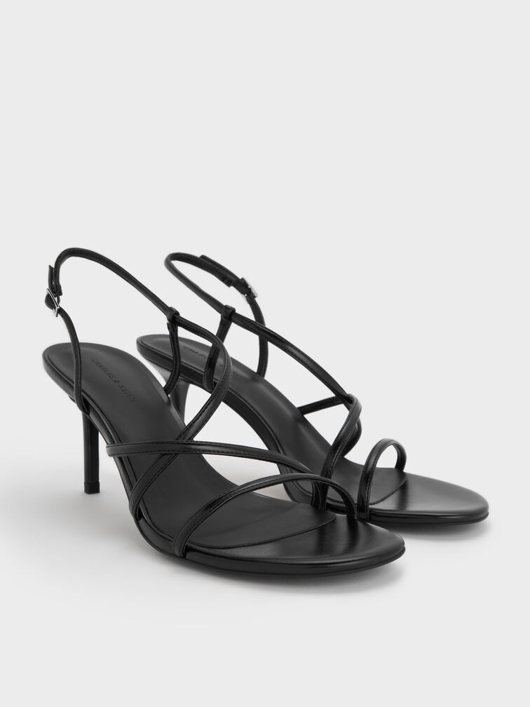 Strappy Stiletto Sandals, Black, hi-res