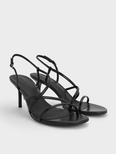 Strappy Stiletto Sandals, Black, hi-res