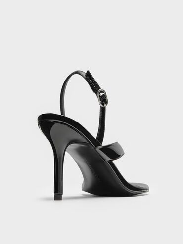 Patent Stiletto Thong Sandals, Black Patent, hi-res